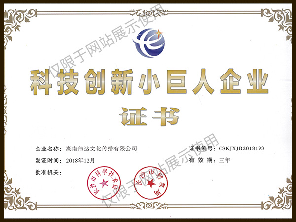 科技創(chuàng)新小巨人企業(yè)證書